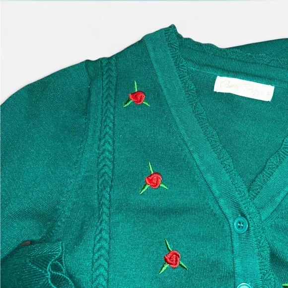 Belle Poque Green Cardigan with Red Embroidery Roses - Picture 7 of 7